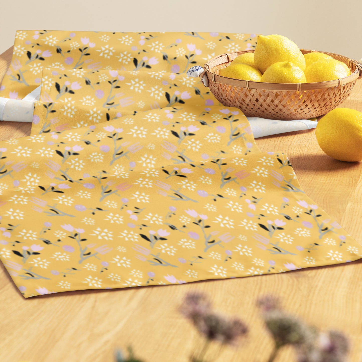 Autumnal Hues, Tulip & Seeds Yellow Table Runner